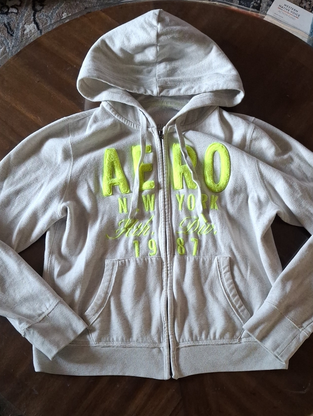 Aeropostale New York Zip Hoodie with Neon Yellow Logo